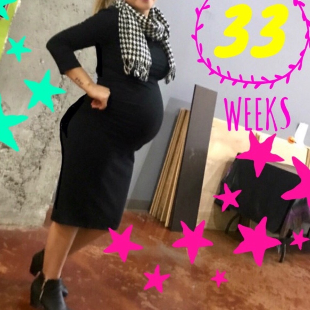 Black maternity long sleeve side rushed elasticised dress